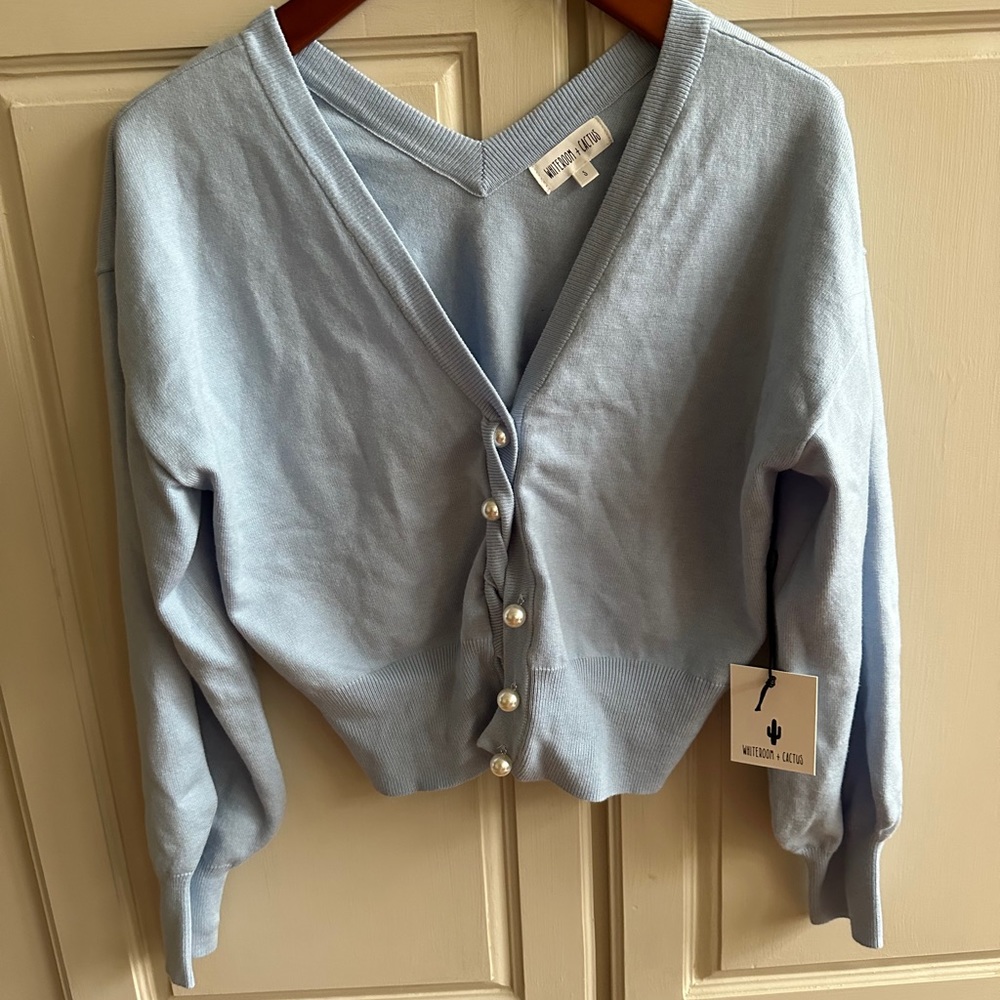 Whiteroom & Cactus Light Blue Cardigan Sweater with Pearl Buttons NWT Size S